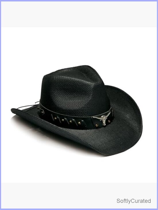 Western Straw Cowboy Hat with Decorative Bands - Unisex Wide Brim Sun Hat